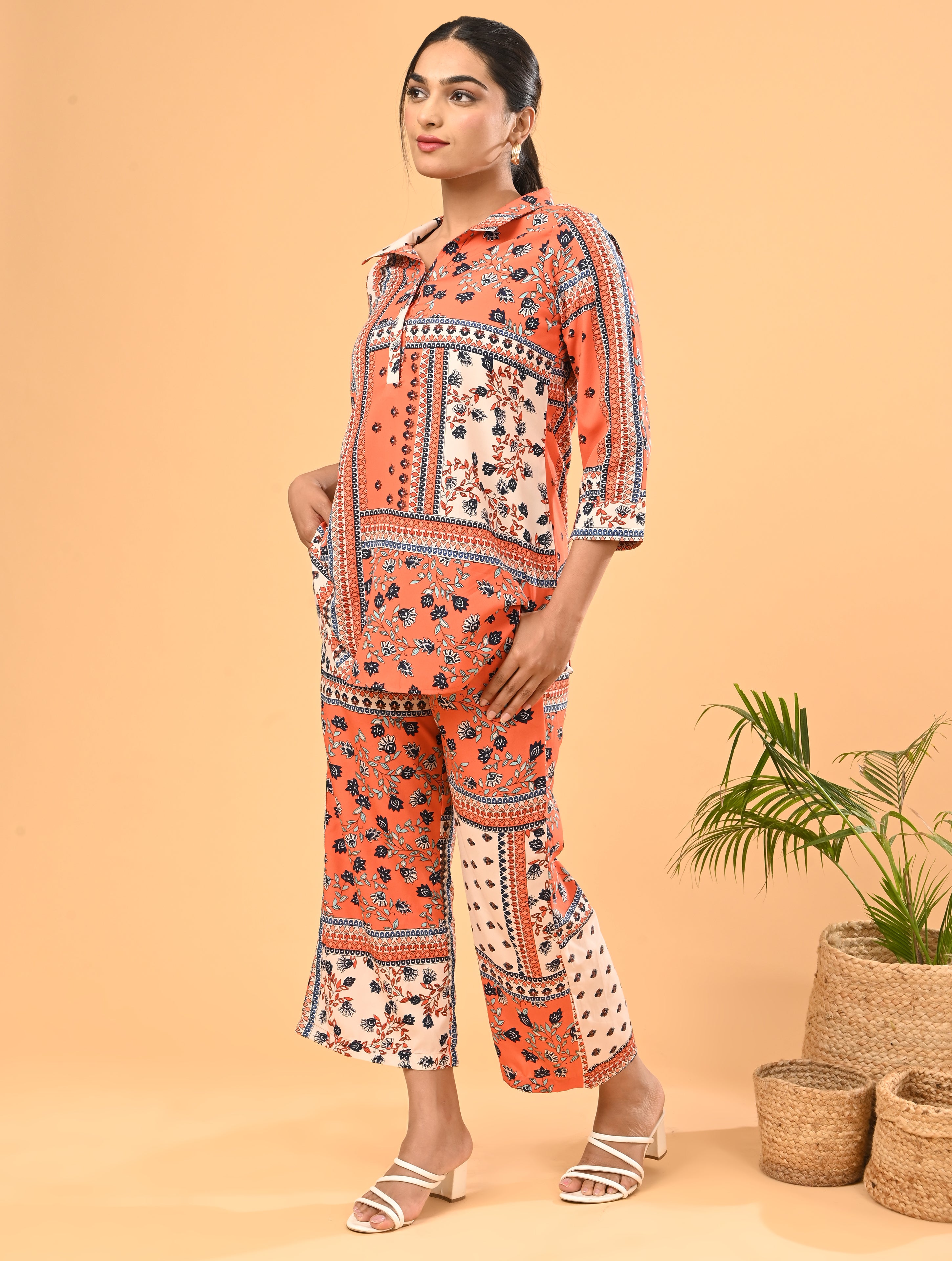 Orange Printed Cotton Co-Ord Set