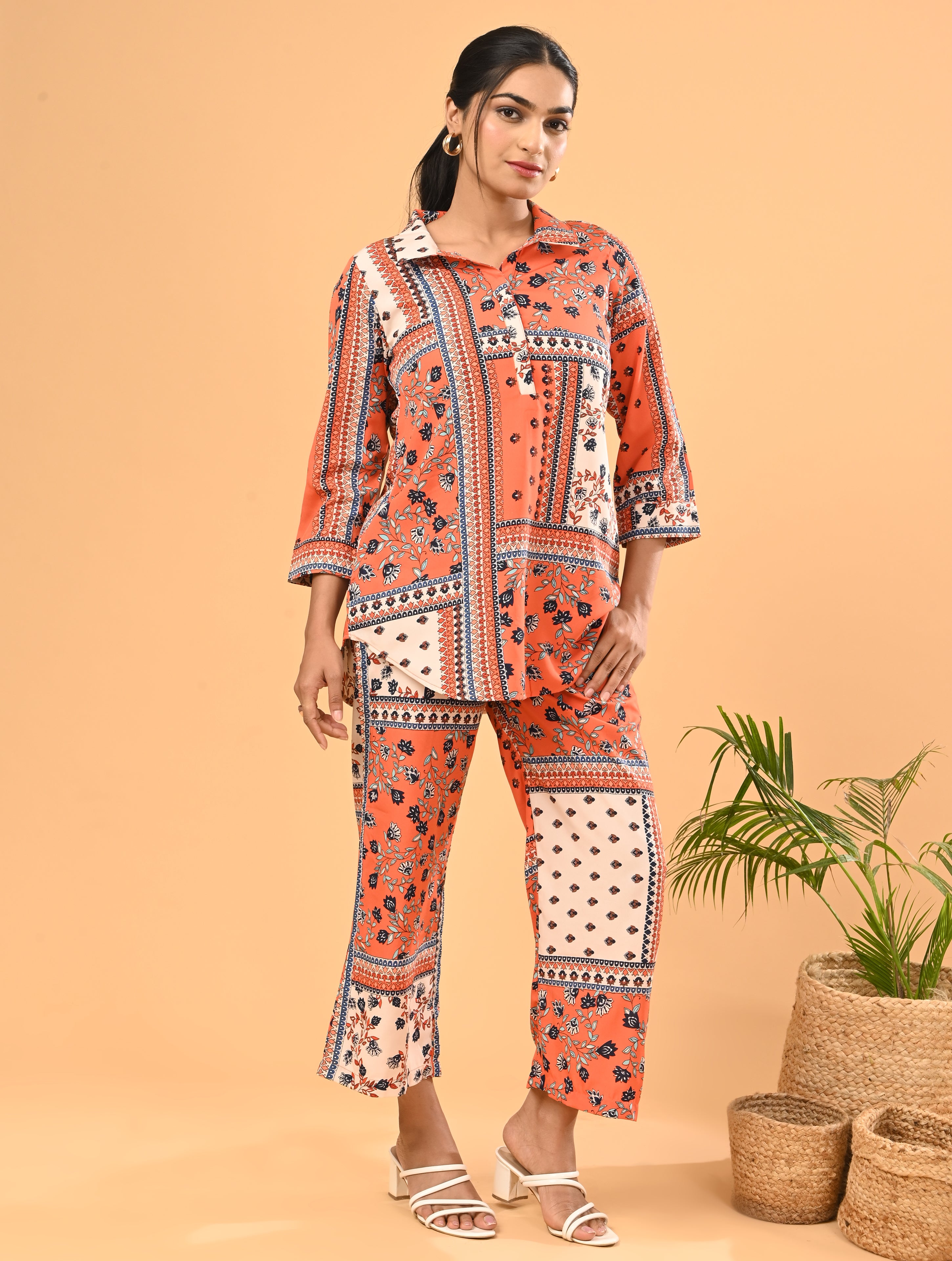 Orange Printed Cotton Co-Ord Set