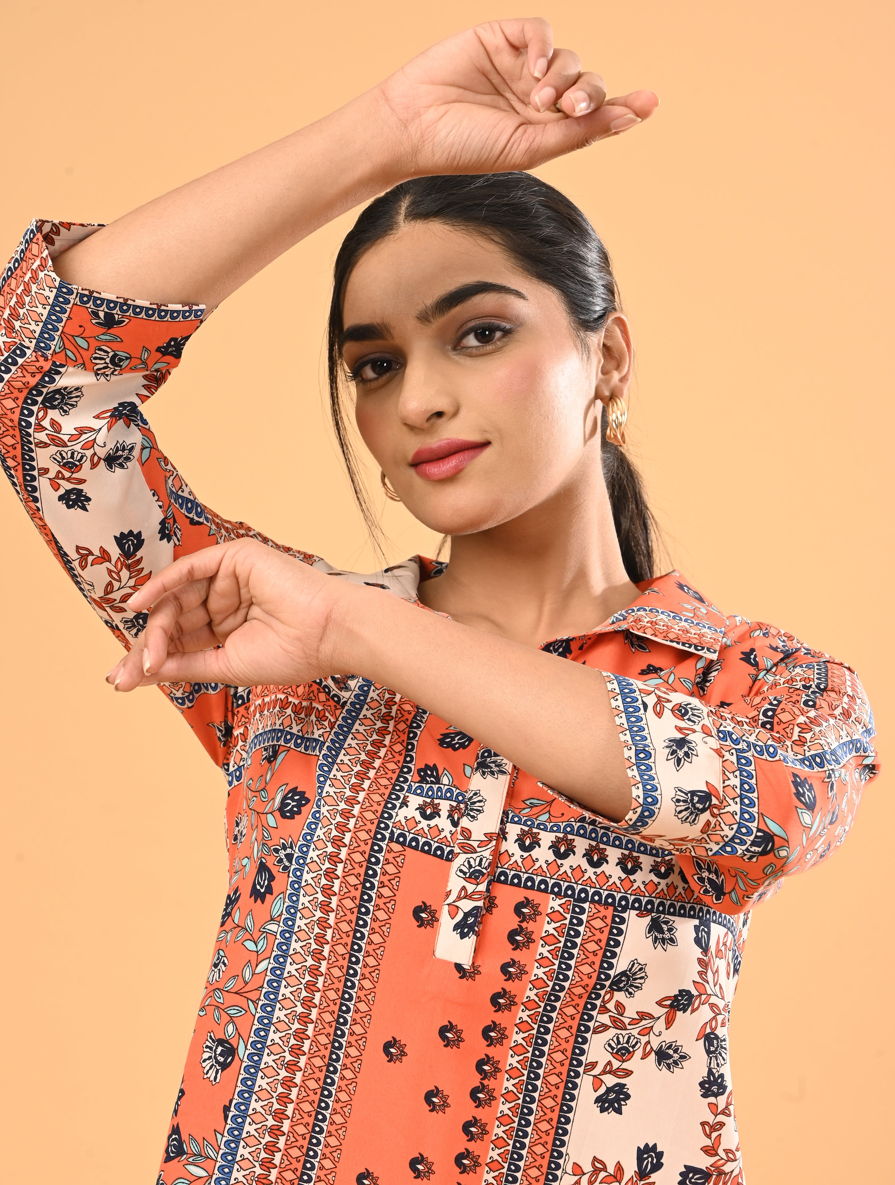 Orange Printed Cotton Co-Ord Set