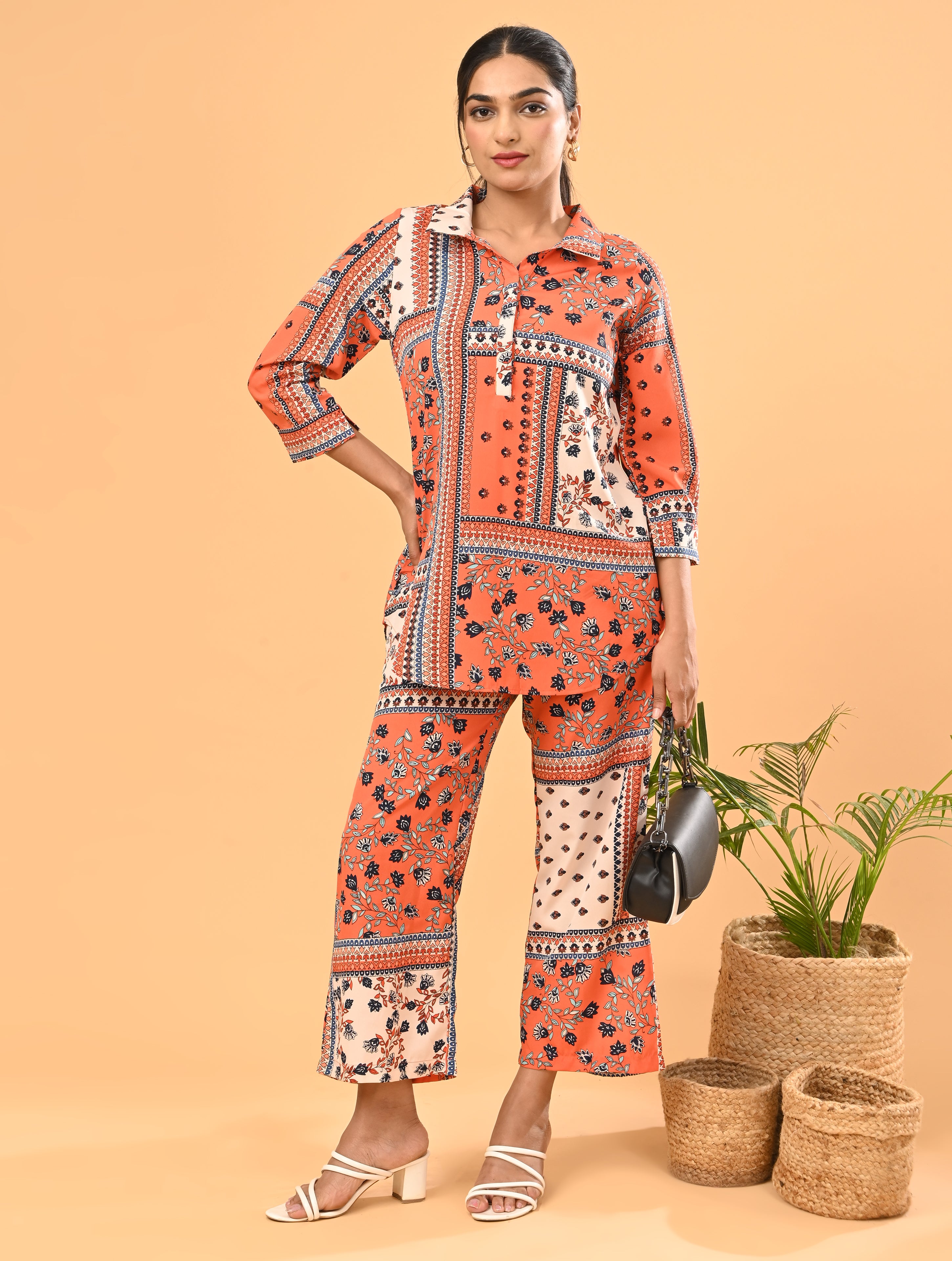 Orange Printed Cotton Co-Ord Set