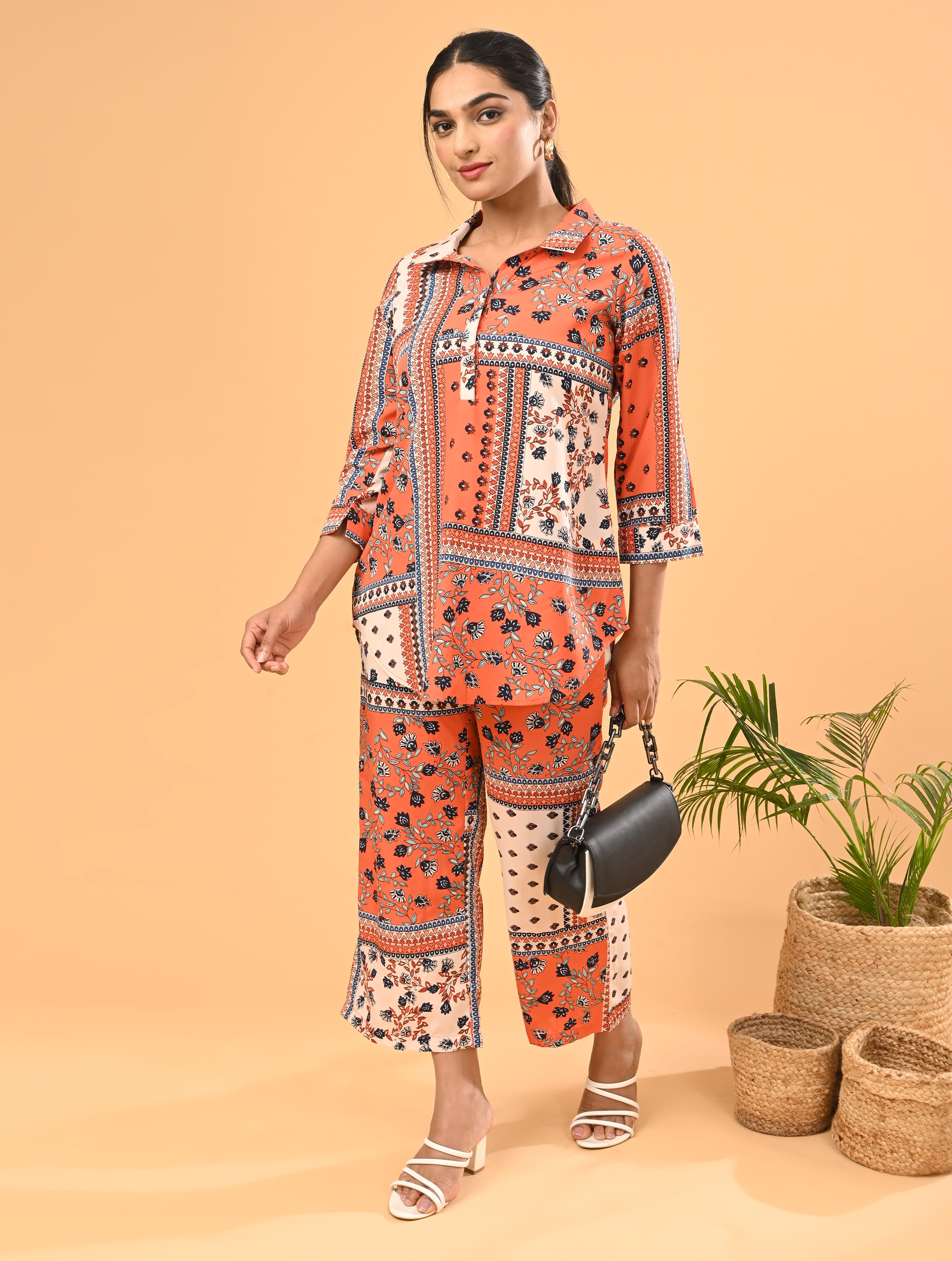 Orange Printed Cotton Co-Ord Set