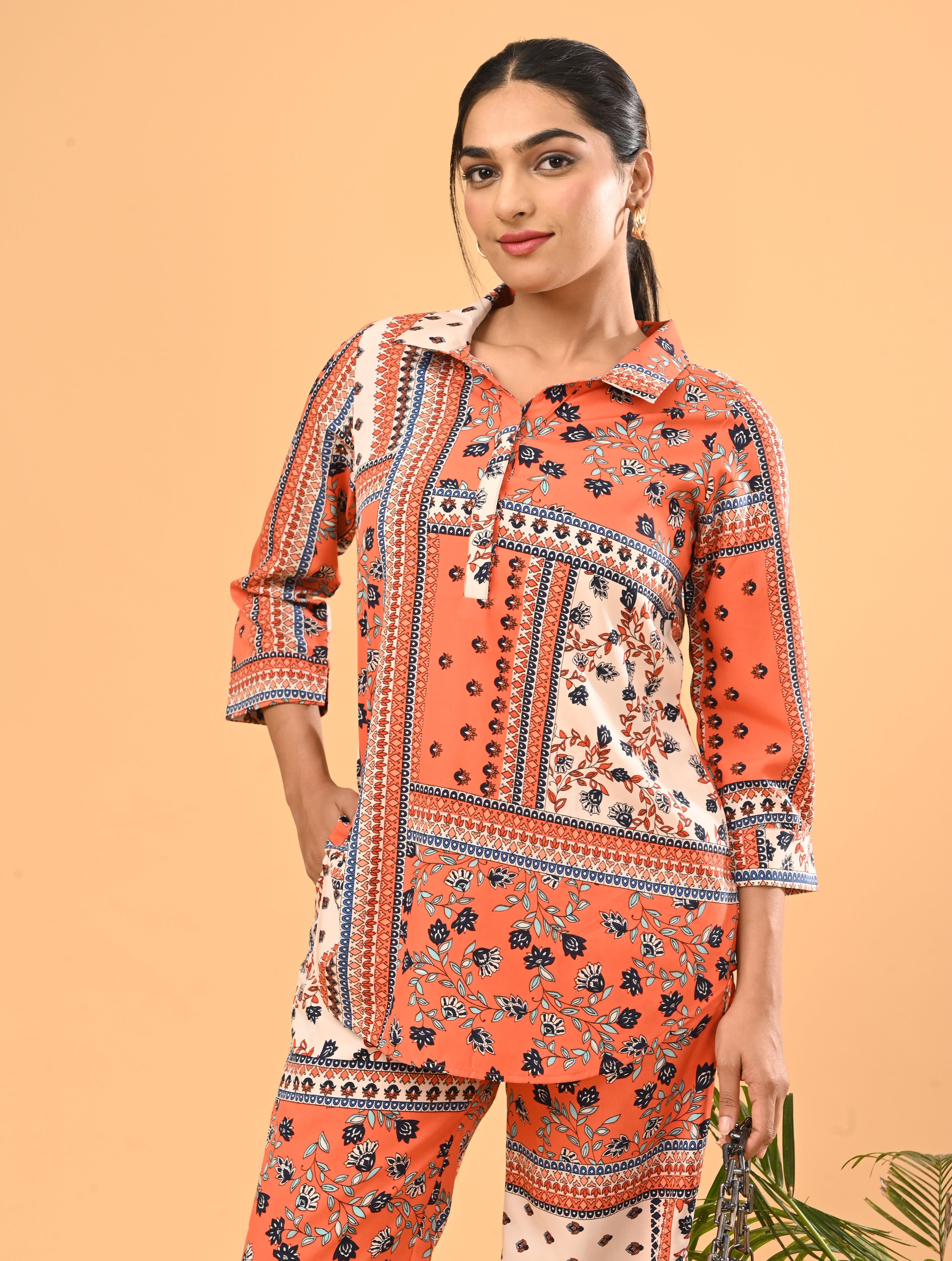 Orange Printed Cotton Co-Ord Set