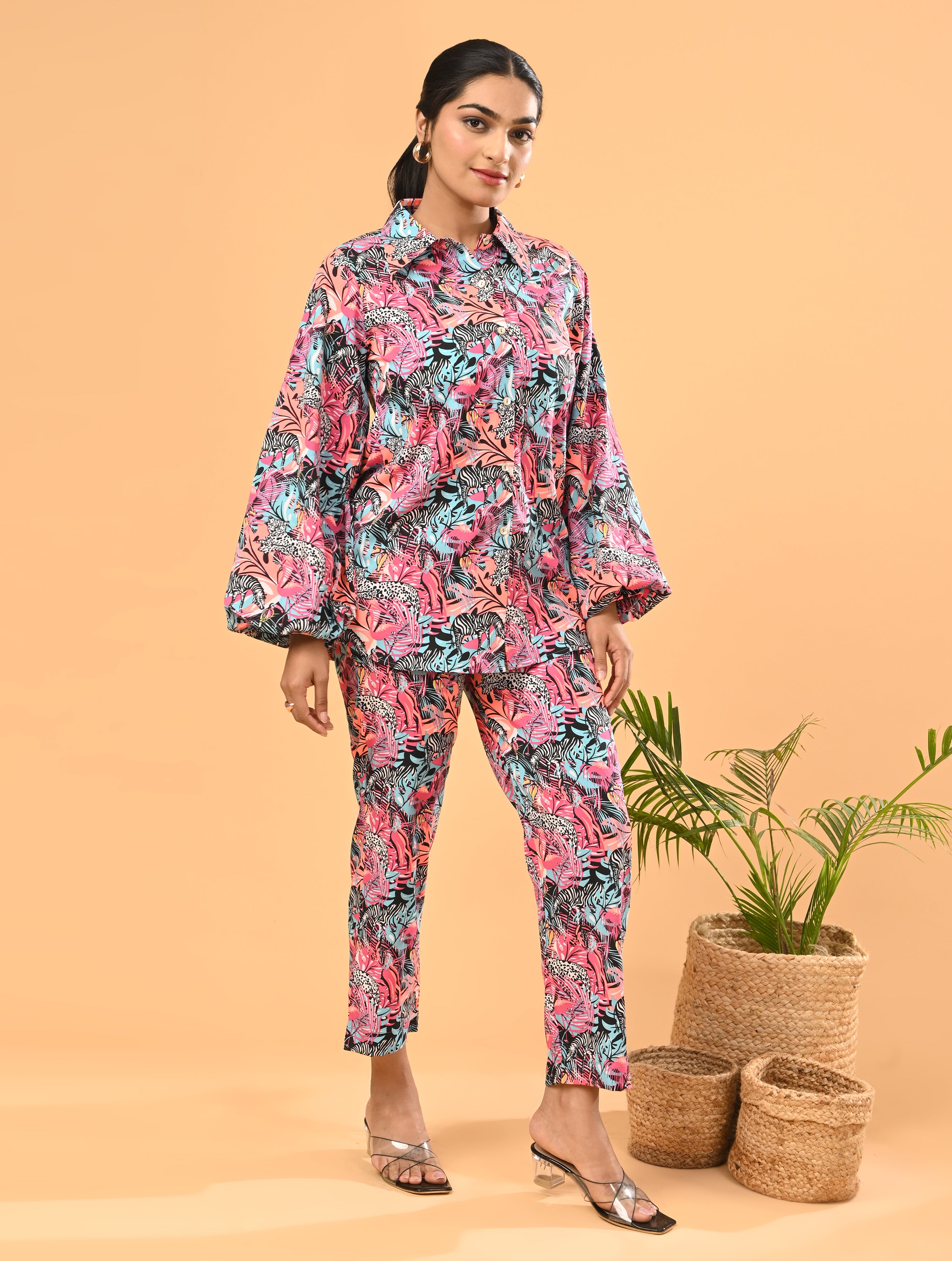 Pink Tropical Print Cotton Co-Ord Set