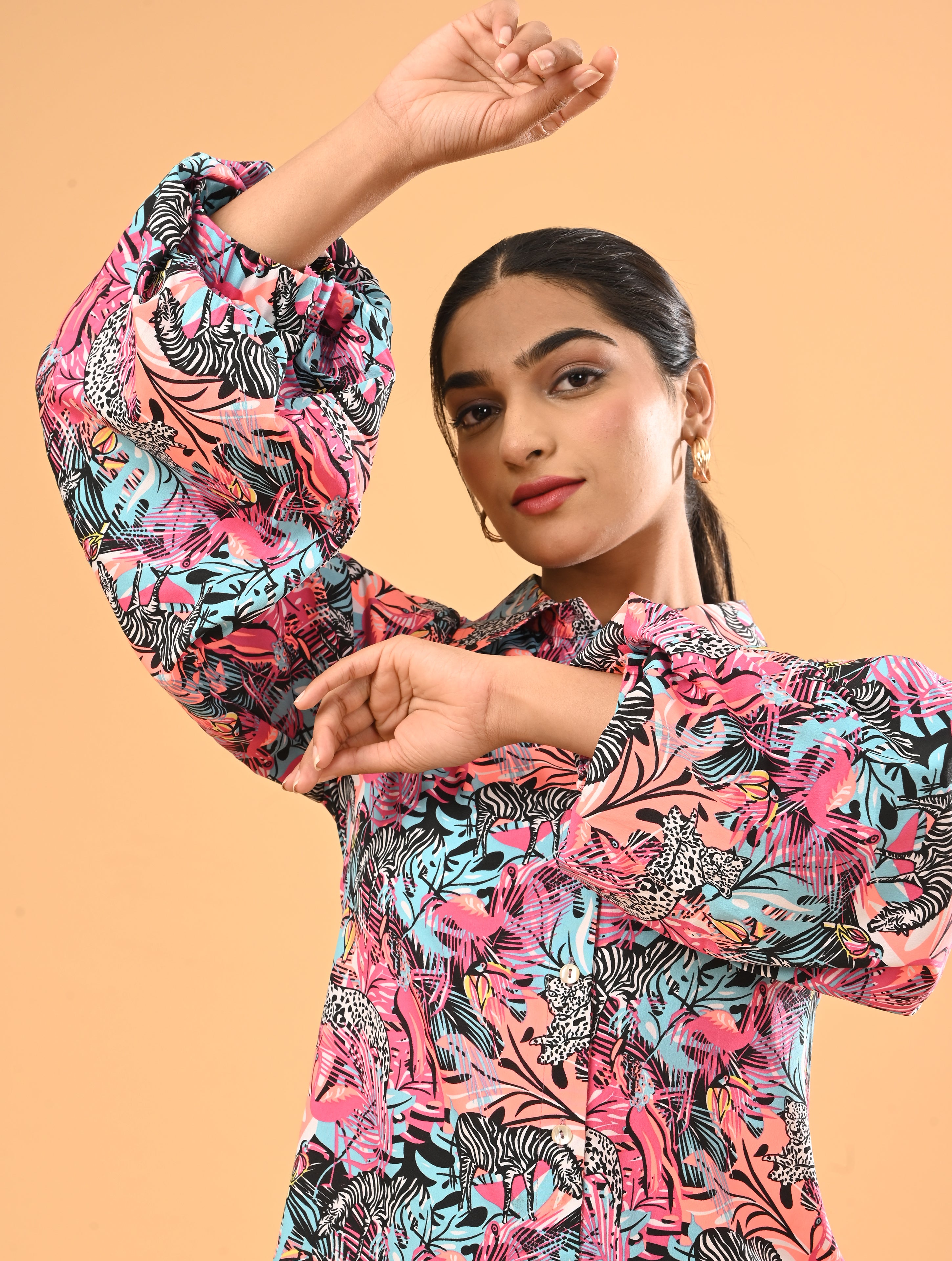 Pink Tropical Print Cotton Co-Ord Set