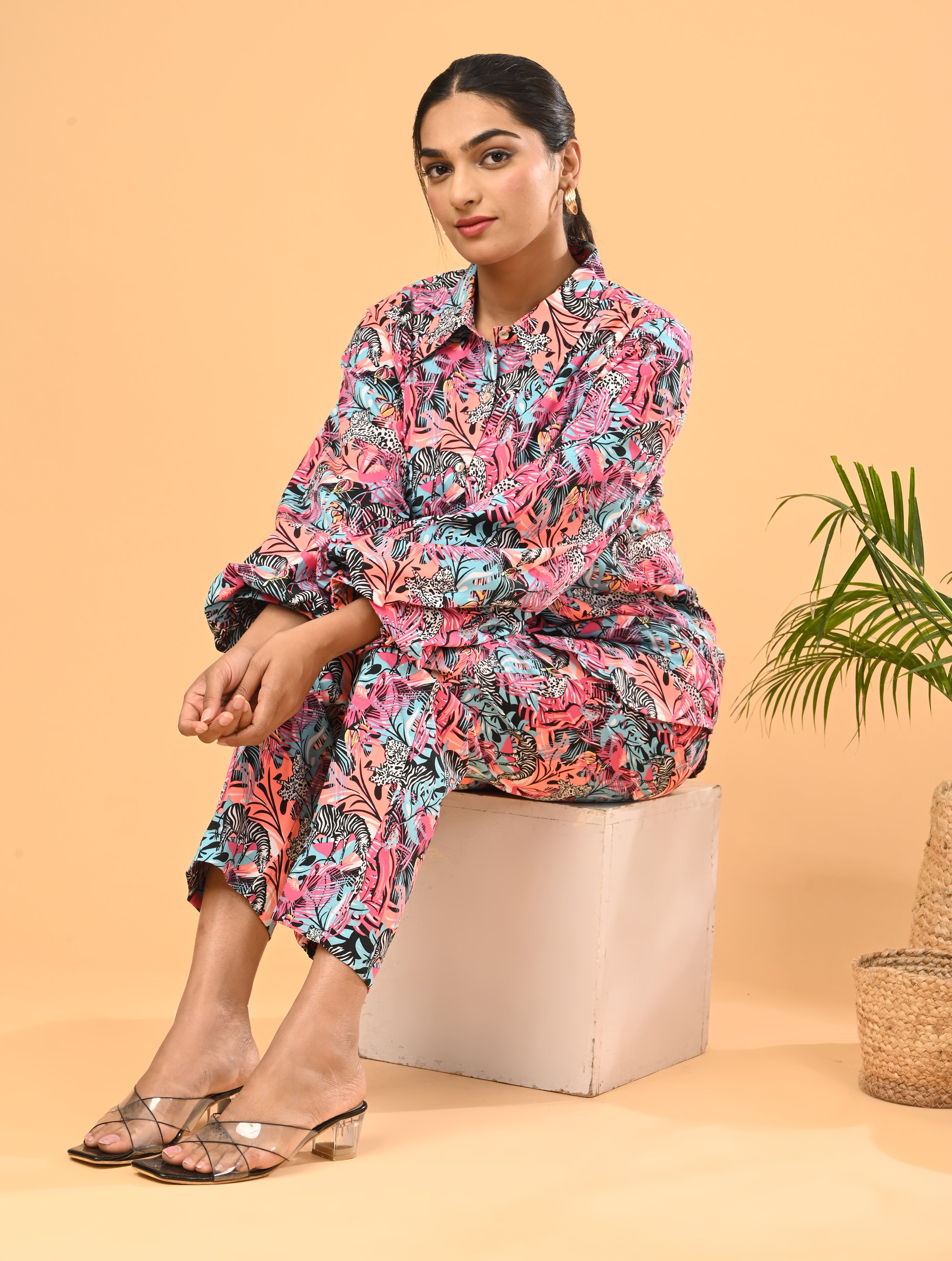 Pink Tropical Print Cotton Co-Ord Set