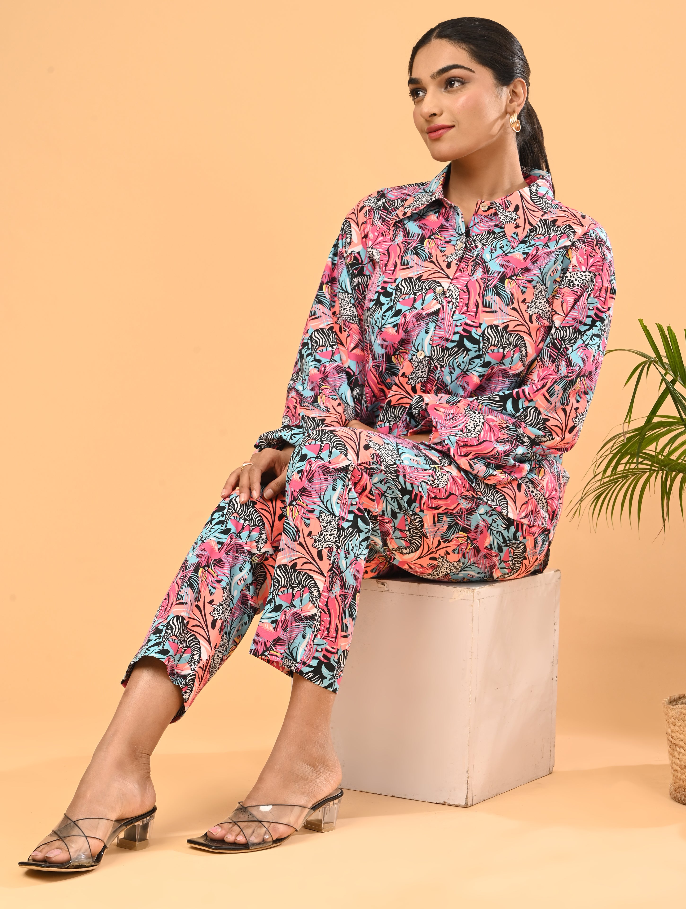 Pink Tropical Print Cotton Co-Ord Set