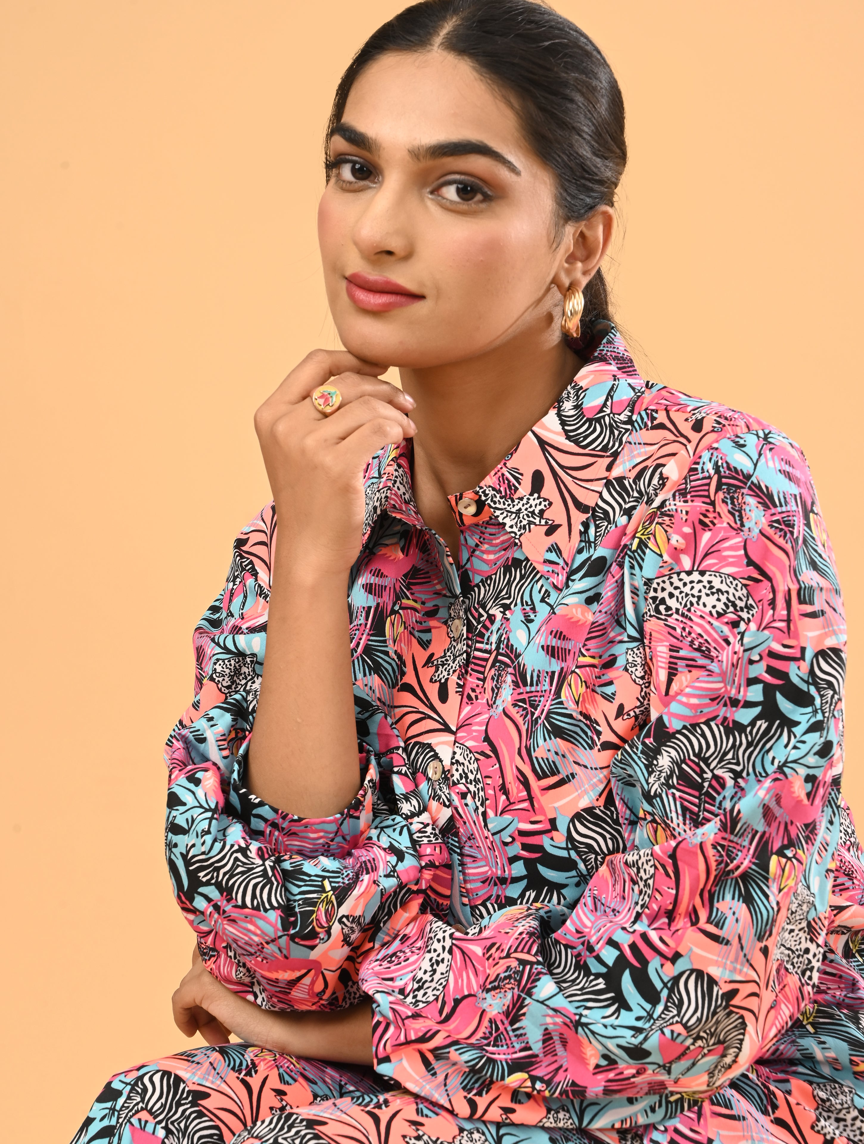 Pink Tropical Print Cotton Co-Ord Set