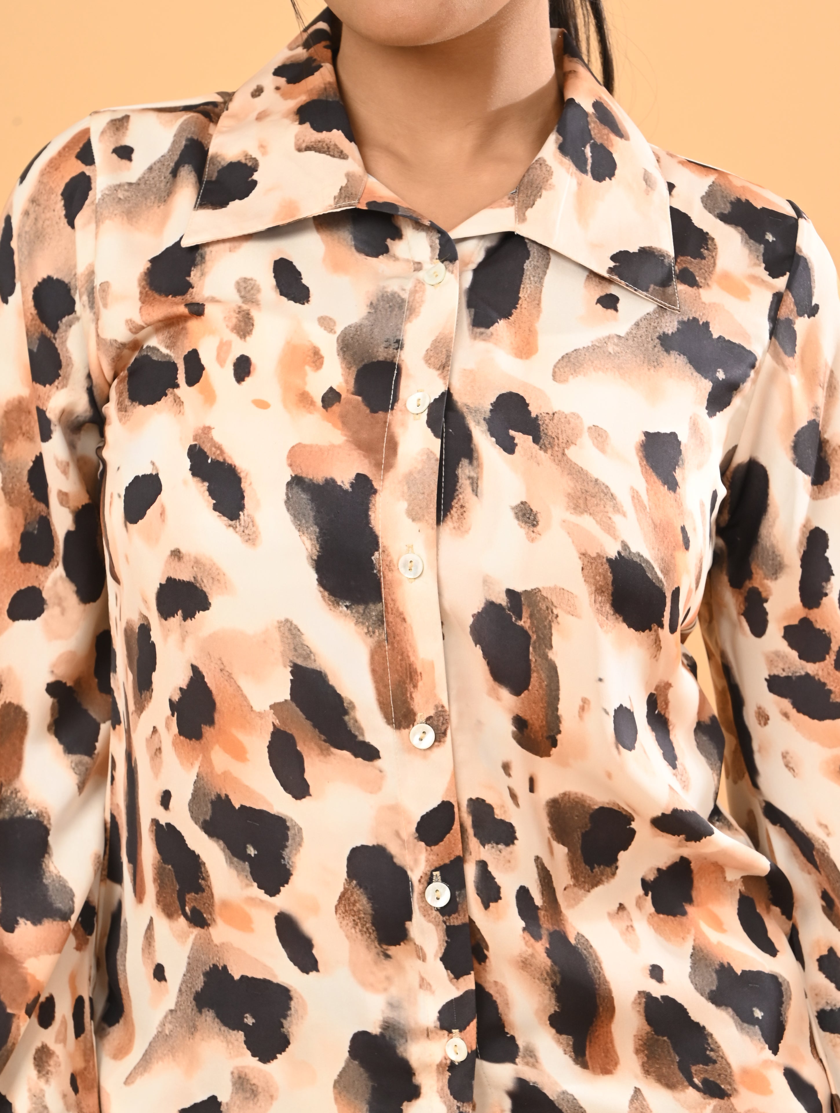 Beige Animal Print Cotton Co-Ord Set