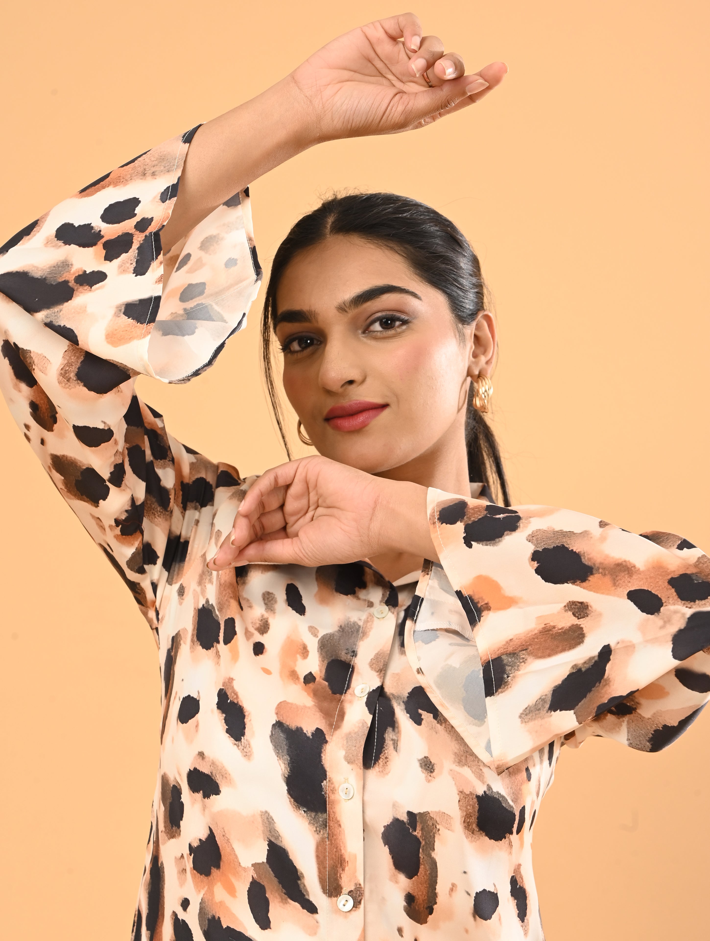 Beige Animal Print Cotton Co-Ord Set