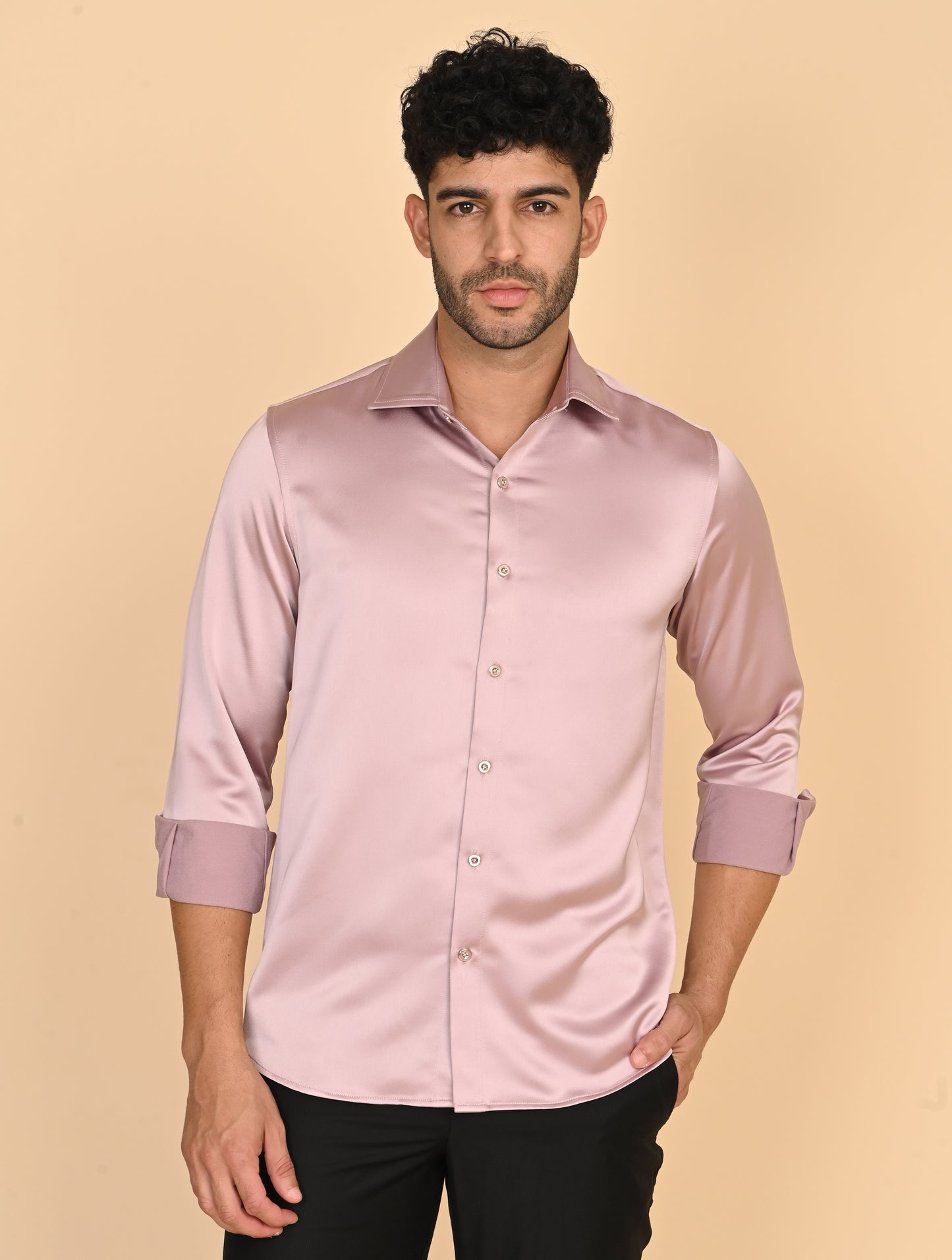 Blush Pink Satin Silk Shirt