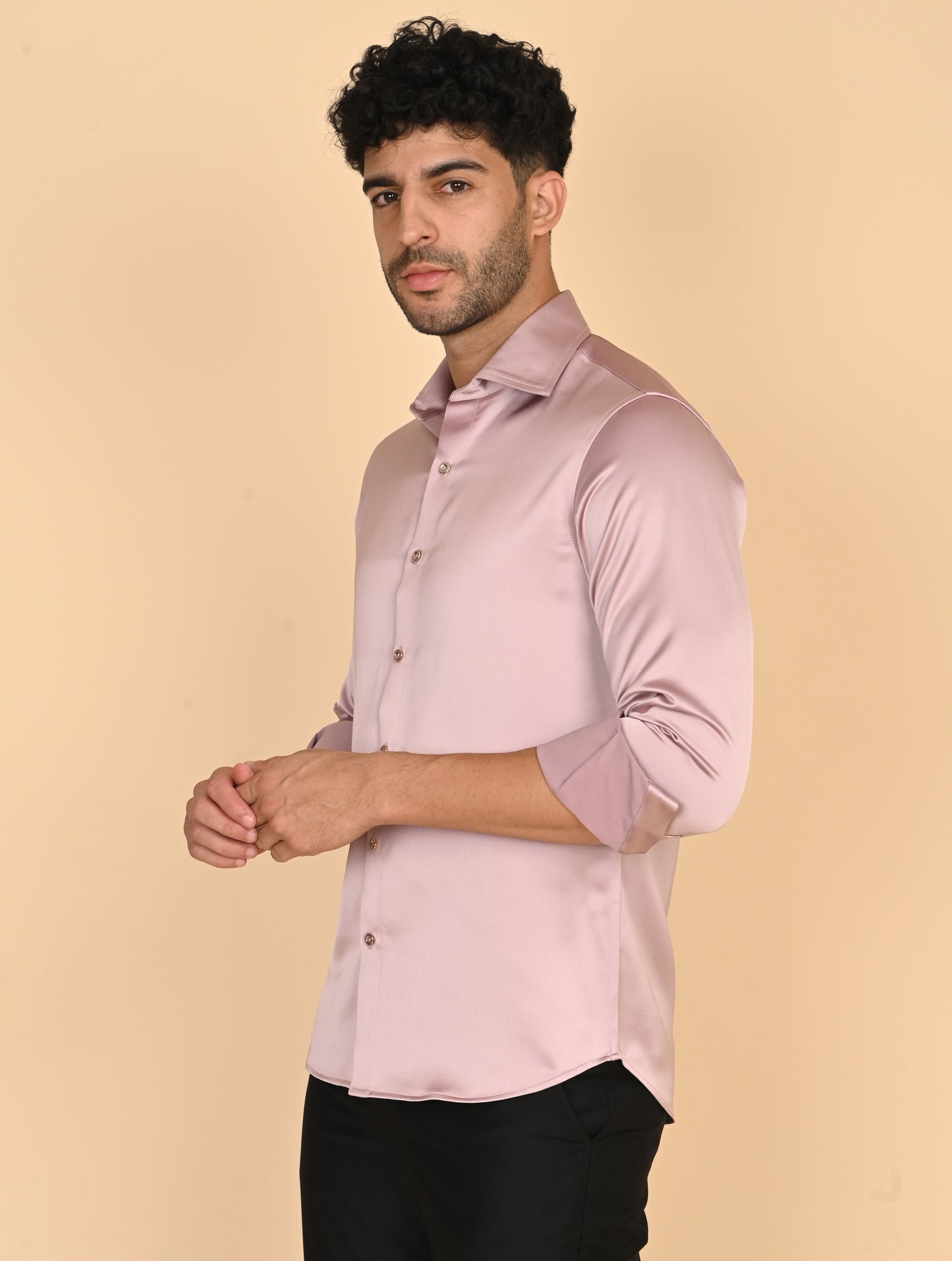Blush Pink Satin Silk Shirt