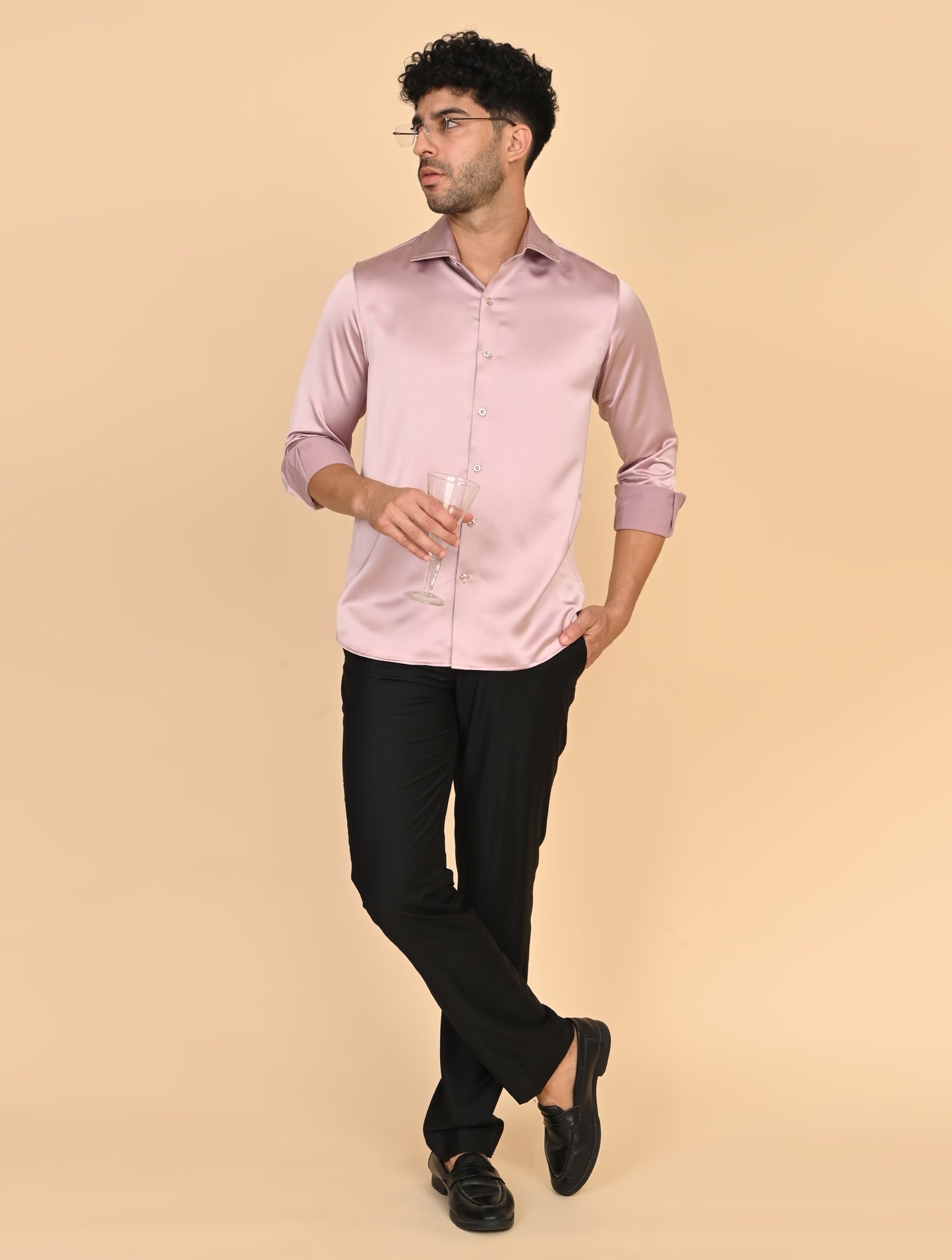 Blush Pink Satin Silk Shirt