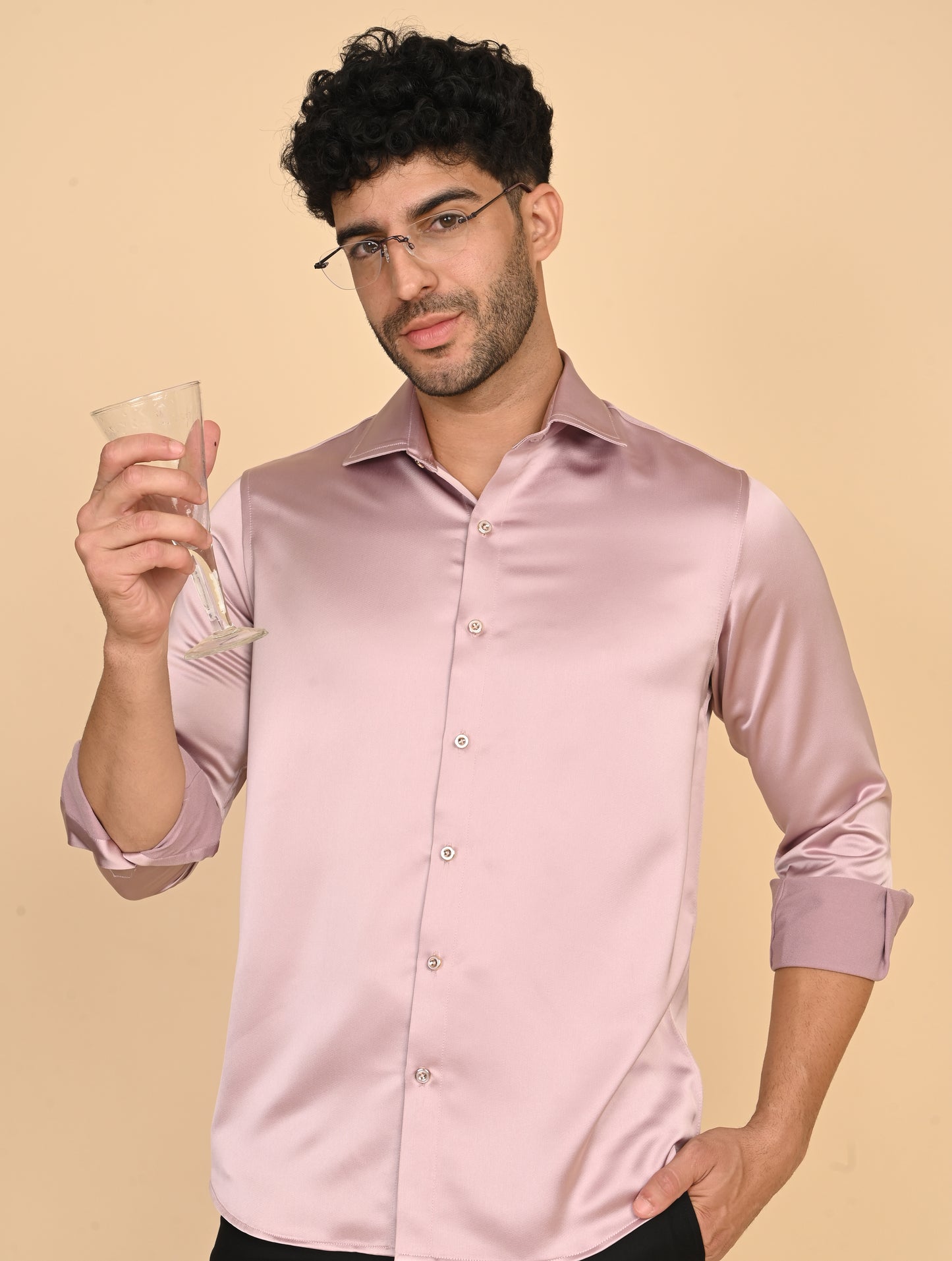 Blush Pink Satin Silk Shirt