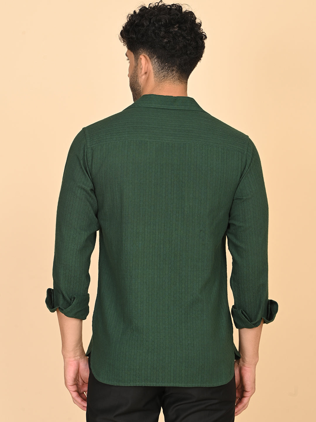 Full Sleeve Shirt in Green Cotton Dobby