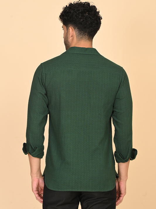 Full Sleeve Shirt in Green Cotton Dobby