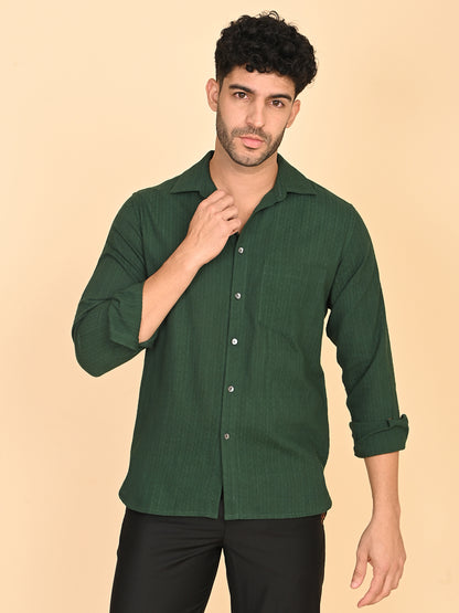 Full Sleeve Shirt in Green Cotton Dobby