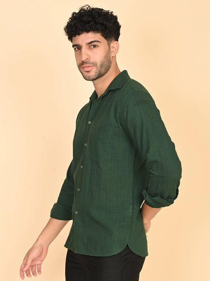 Full Sleeve Shirt in Green Cotton Dobby