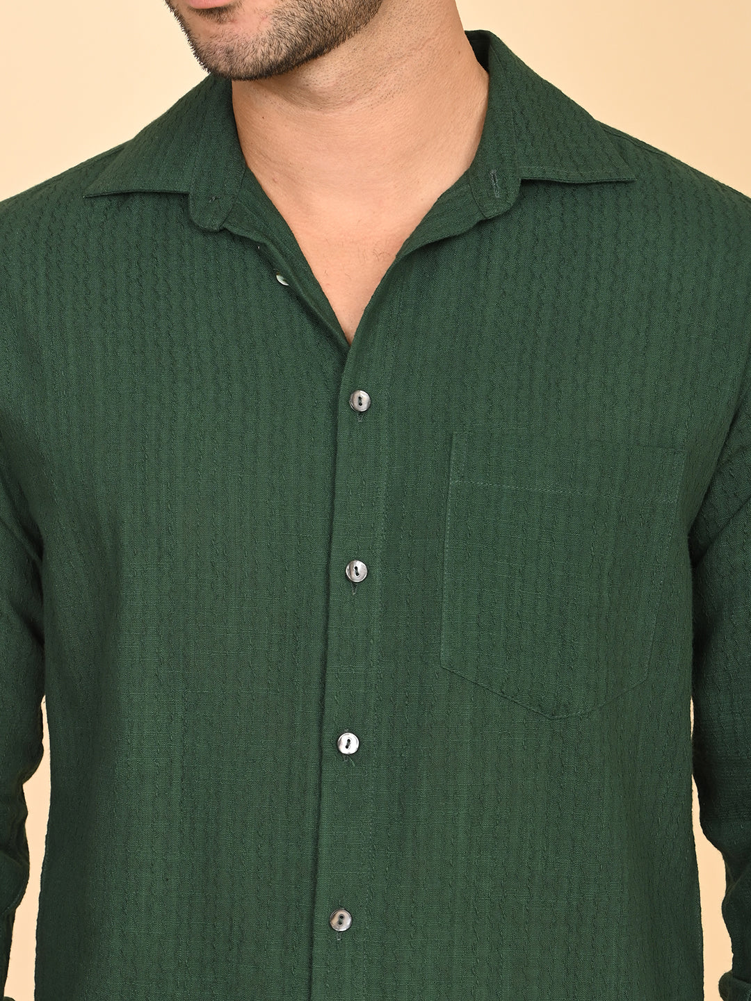 Full Sleeve Shirt in Green Cotton Dobby