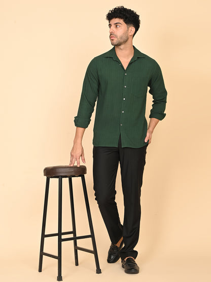 Full Sleeve Shirt in Green Cotton Dobby