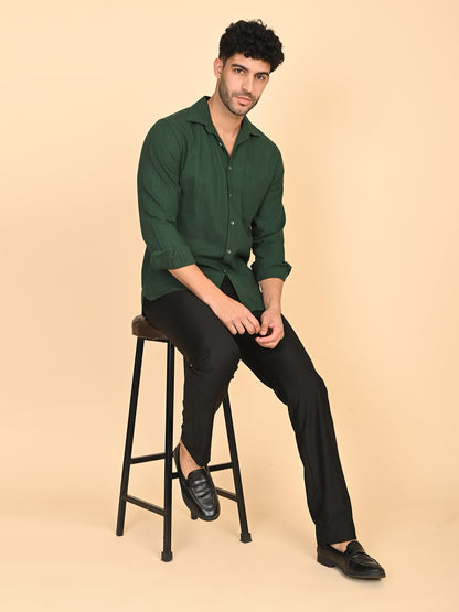 Full Sleeve Shirt in Green Cotton Dobby