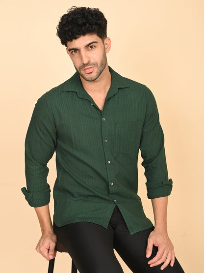 Full Sleeve Shirt in Green Cotton Dobby