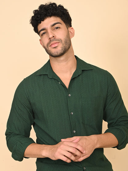Full Sleeve Shirt in Green Cotton Dobby