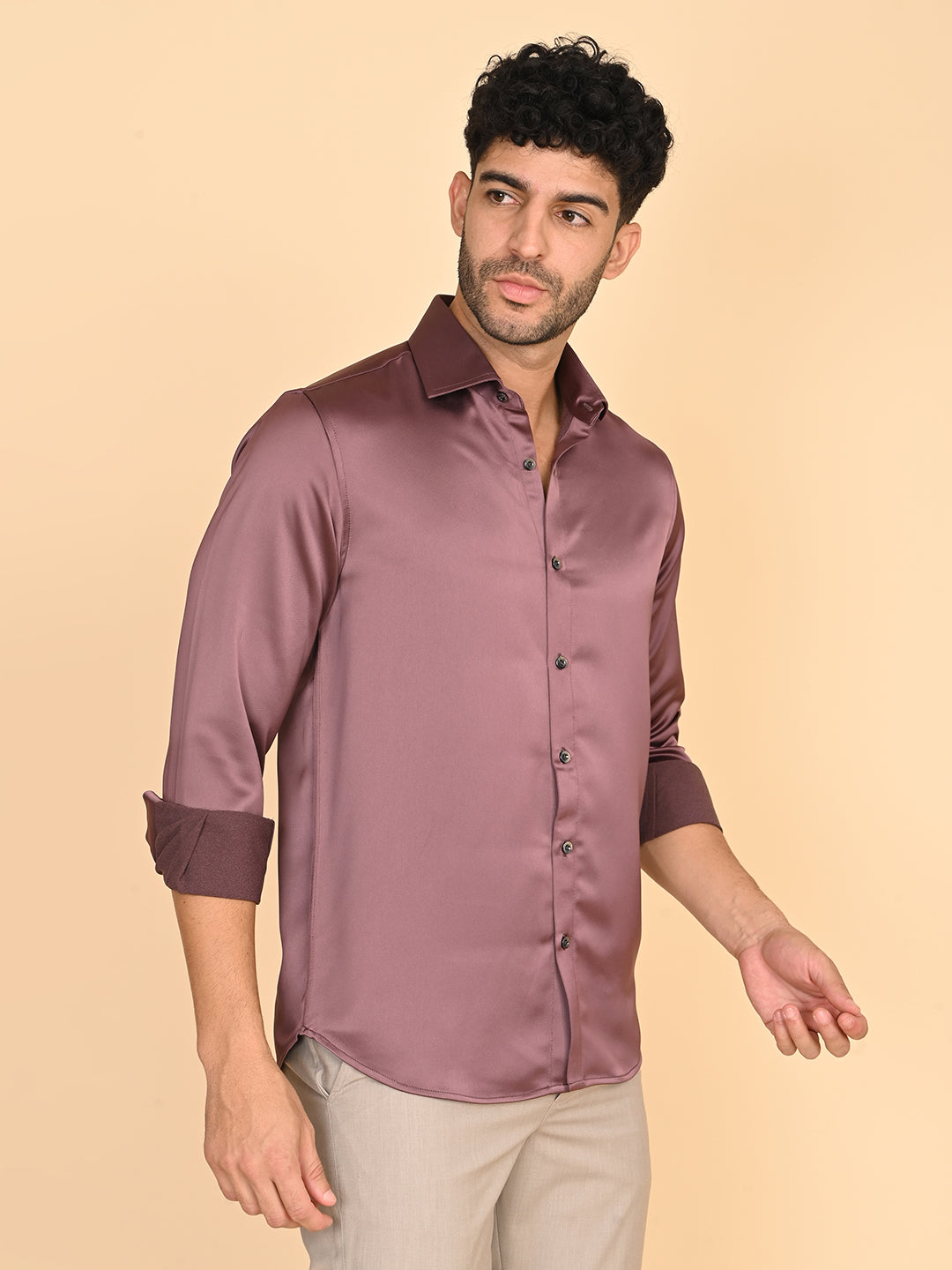 Dark Wine Silk Satin Shirt