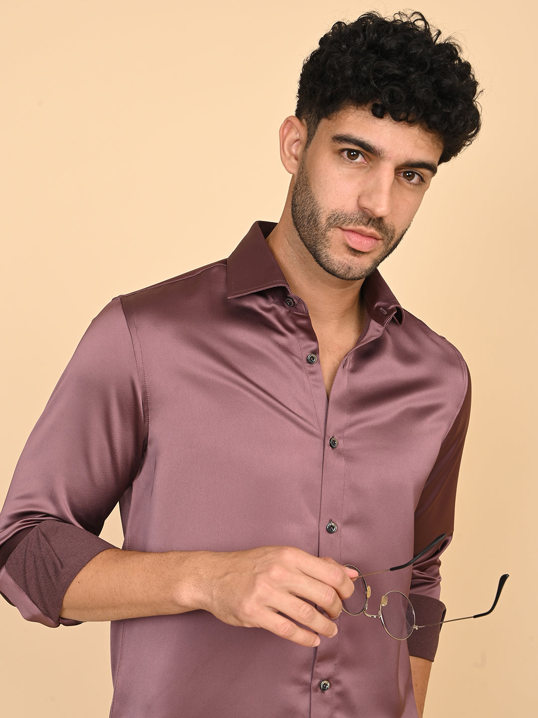 Dark Wine Silk Satin Shirt