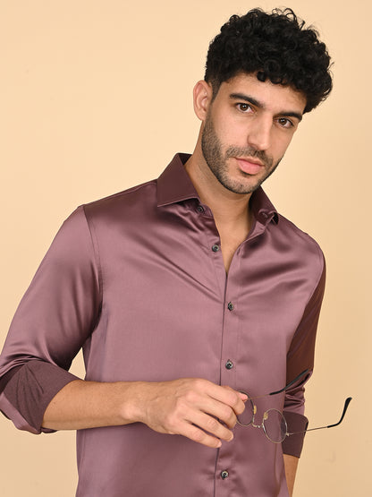 Dark Wine Silk Satin Shirt