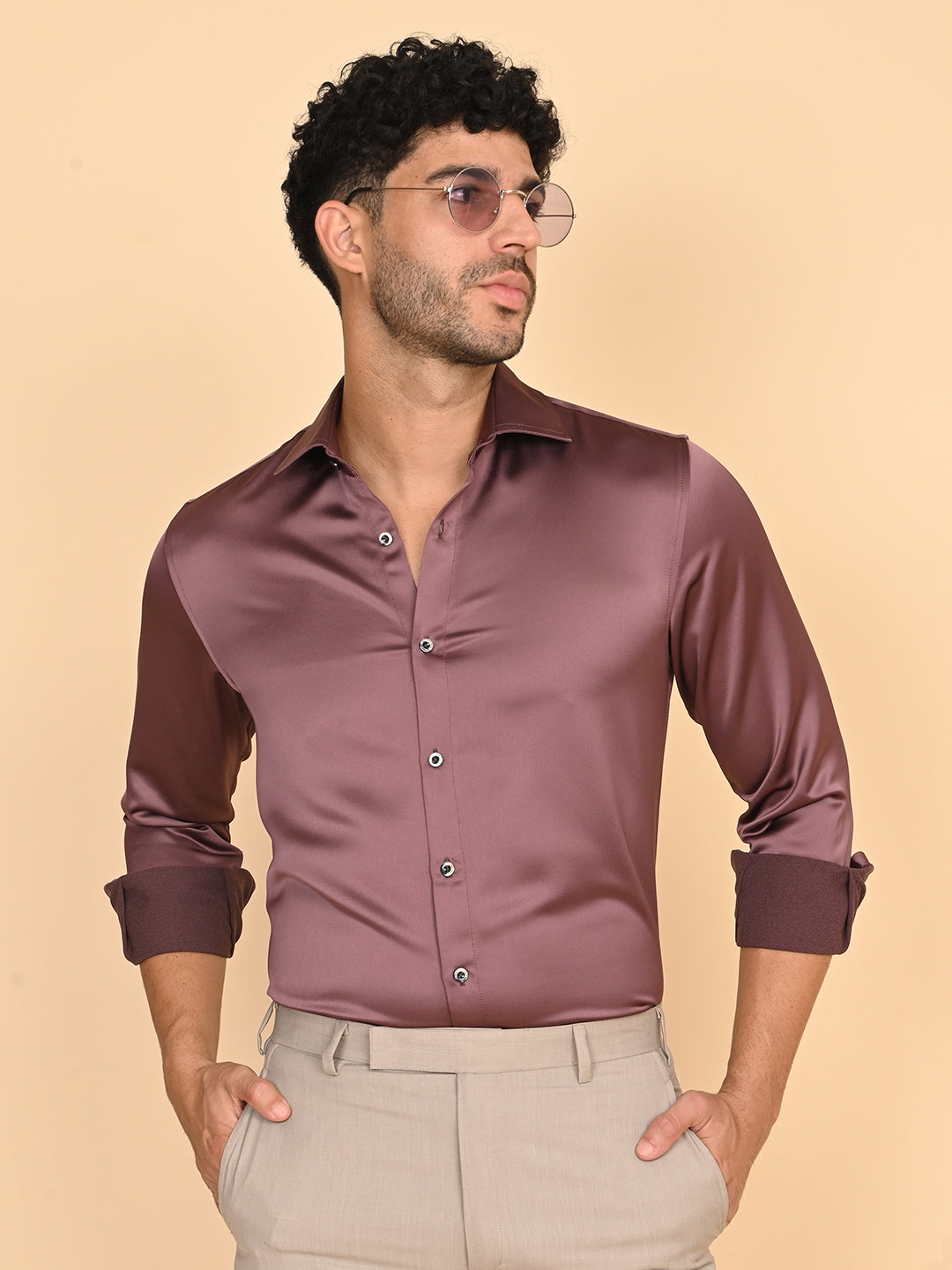 Dark Wine Silk Satin Shirt
