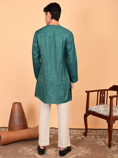 Mid Length Kurta in Silk Dobby Weave - Green