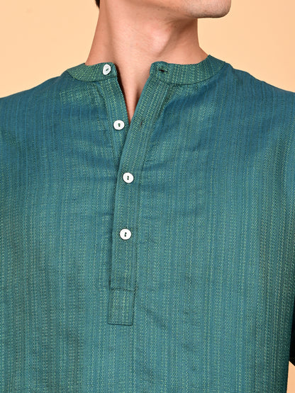 Mid Length Kurta in Silk Dobby Weave - Green