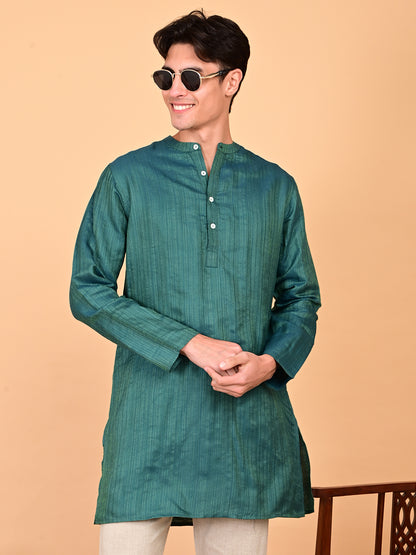 Mid Length Kurta in Silk Dobby Weave - Green