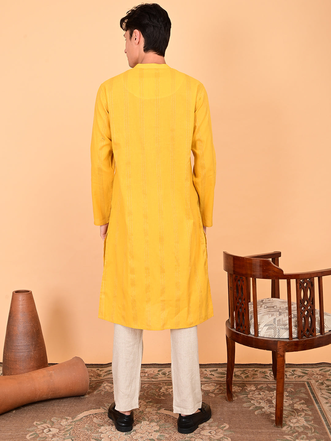Yellow Cotton Dobby with Lurex Weave Full-Length Kurta