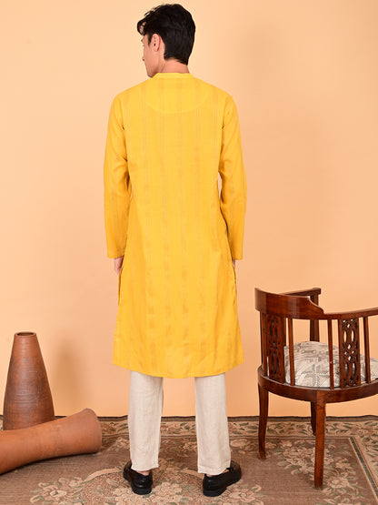 Yellow Cotton Dobby with Lurex Weave Full-Length Kurta