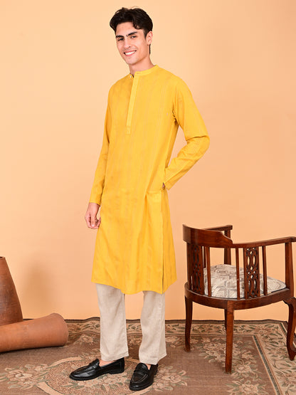 Yellow Cotton Dobby with Lurex Weave Full-Length Kurta