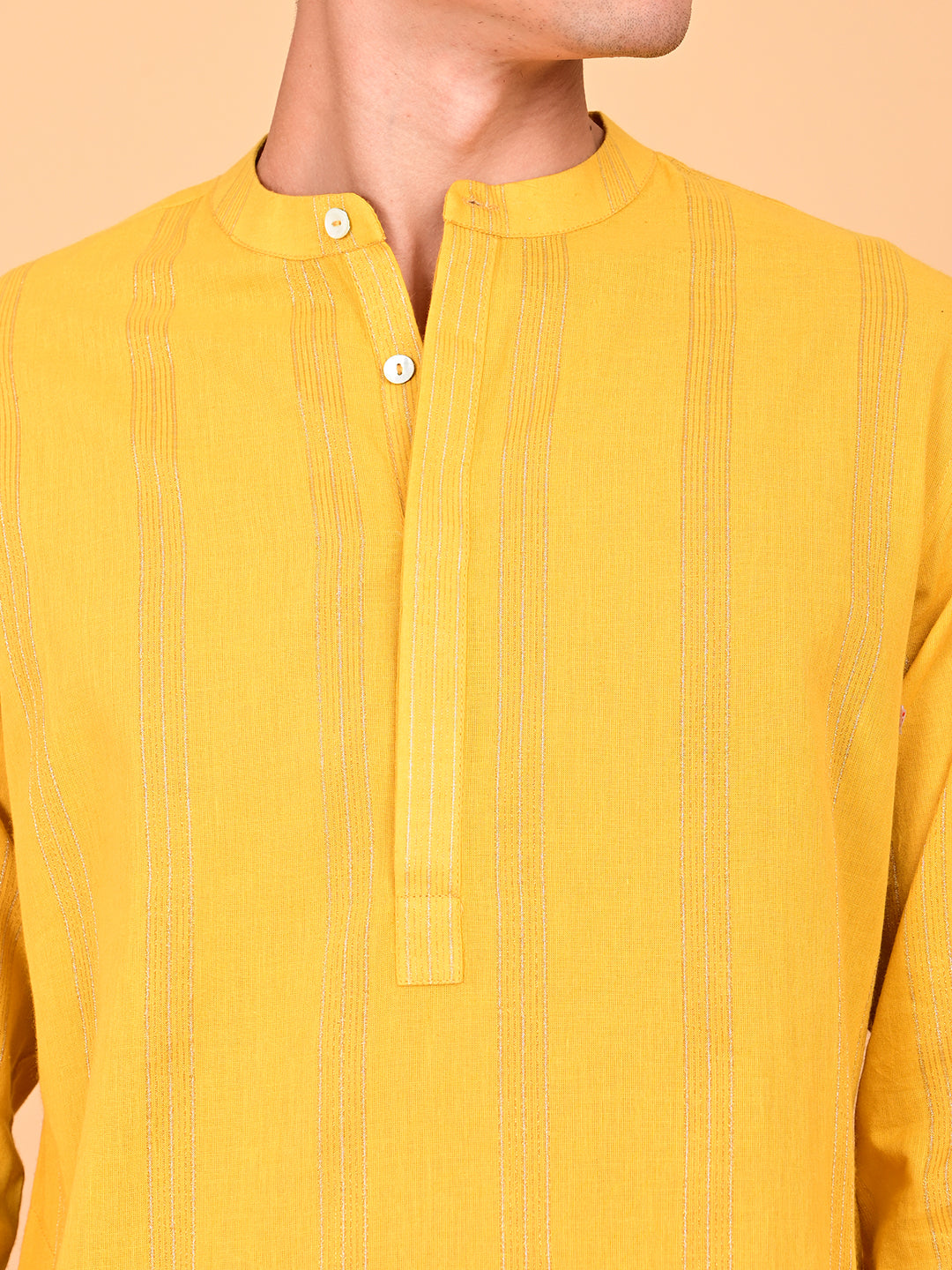 Yellow Cotton Dobby with Lurex Weave Full-Length Kurta