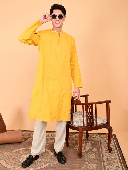 Yellow Cotton Dobby with Lurex Weave Full-Length Kurta