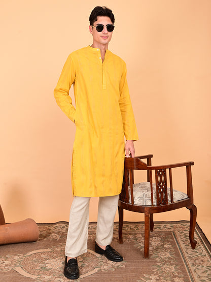 Yellow Cotton Dobby with Lurex Weave Full-Length Kurta