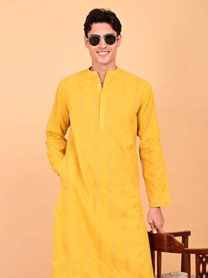 Yellow Cotton Dobby with Lurex Weave Full-Length Kurta