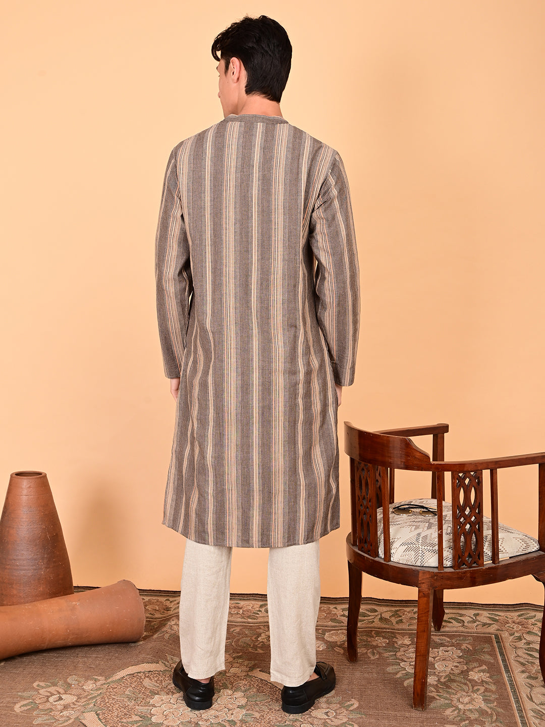 Multicolour Yarn-Dyed Cotton Full-Length Kurta