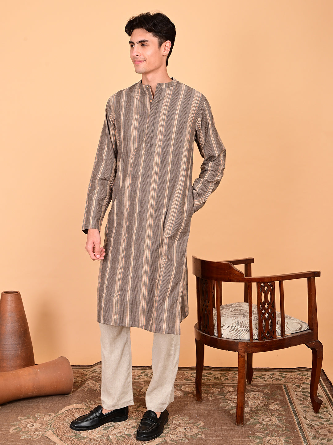 Multicolour Yarn-Dyed Cotton Full-Length Kurta