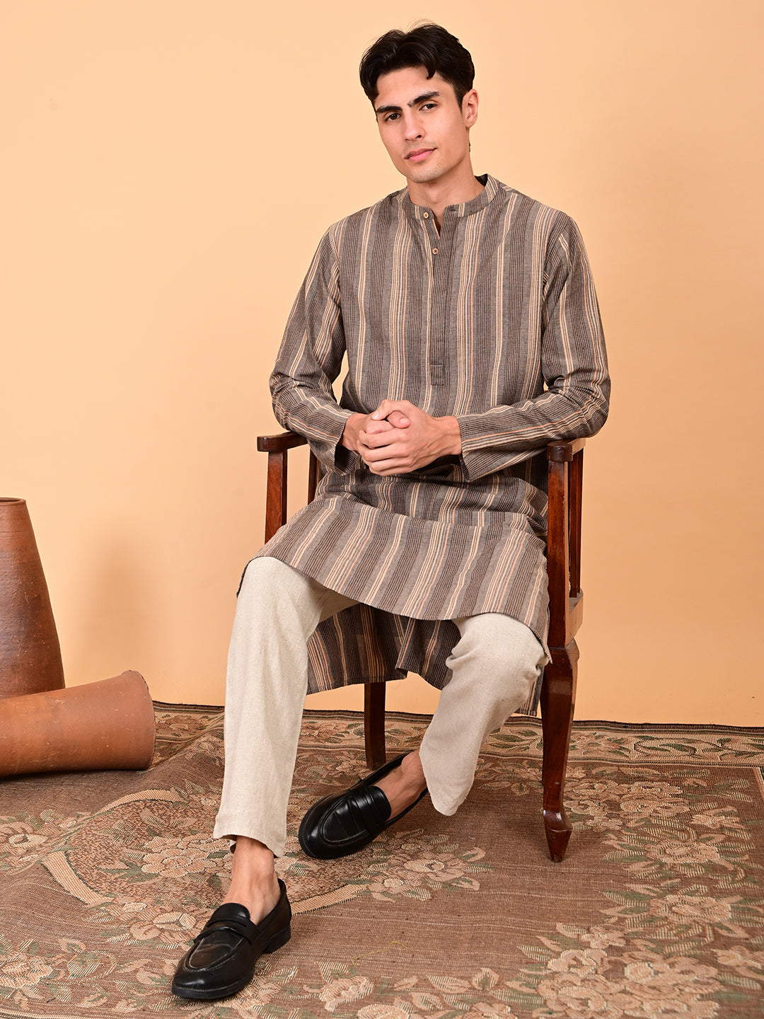 Multicolour Yarn-Dyed Cotton Full-Length Kurta