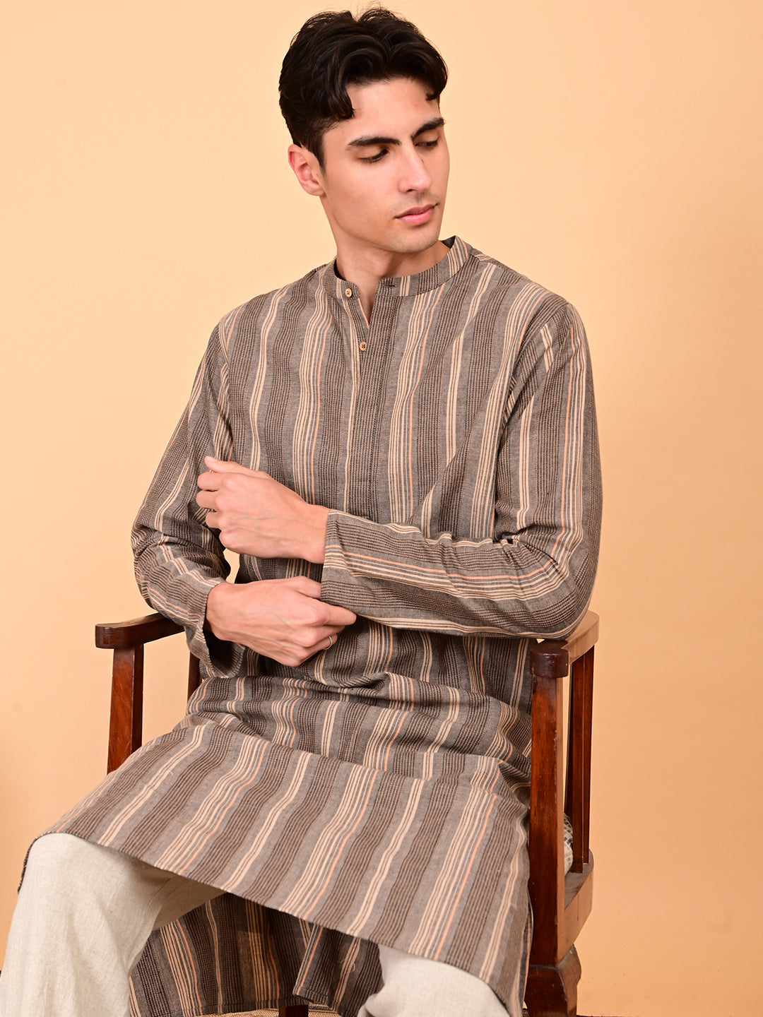 Multicolour Yarn-Dyed Cotton Full-Length Kurta