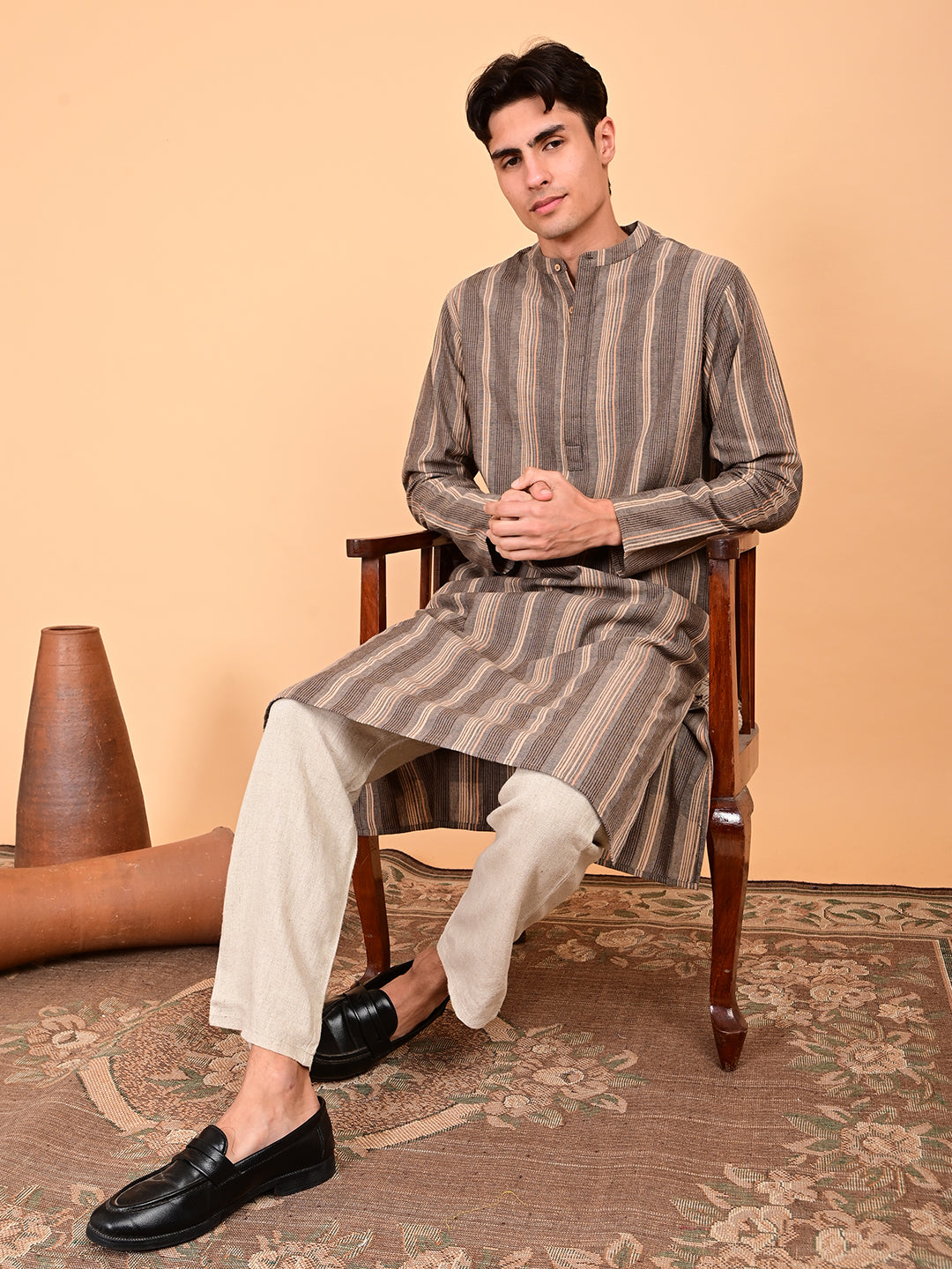 Multicolour Yarn-Dyed Cotton Full-Length Kurta