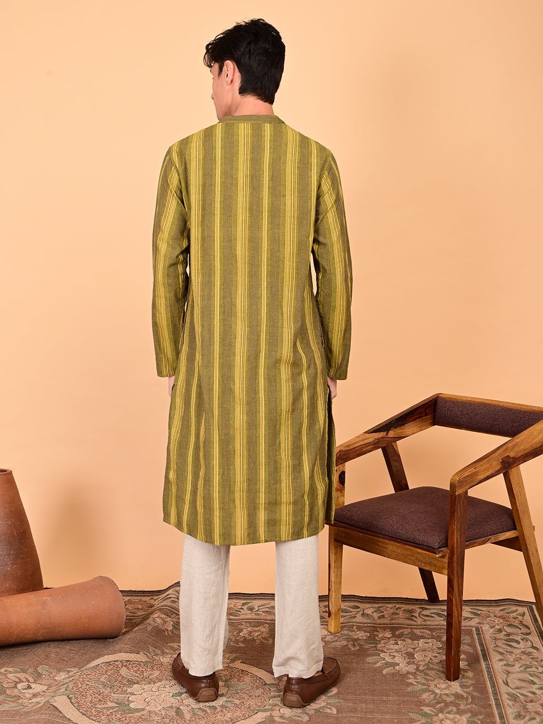 Multicolour Yarn-Dyed Cotton Full-Length Kurta