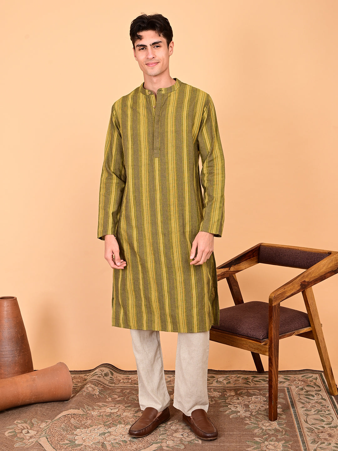 Multicolour Yarn-Dyed Cotton Full-Length Kurta