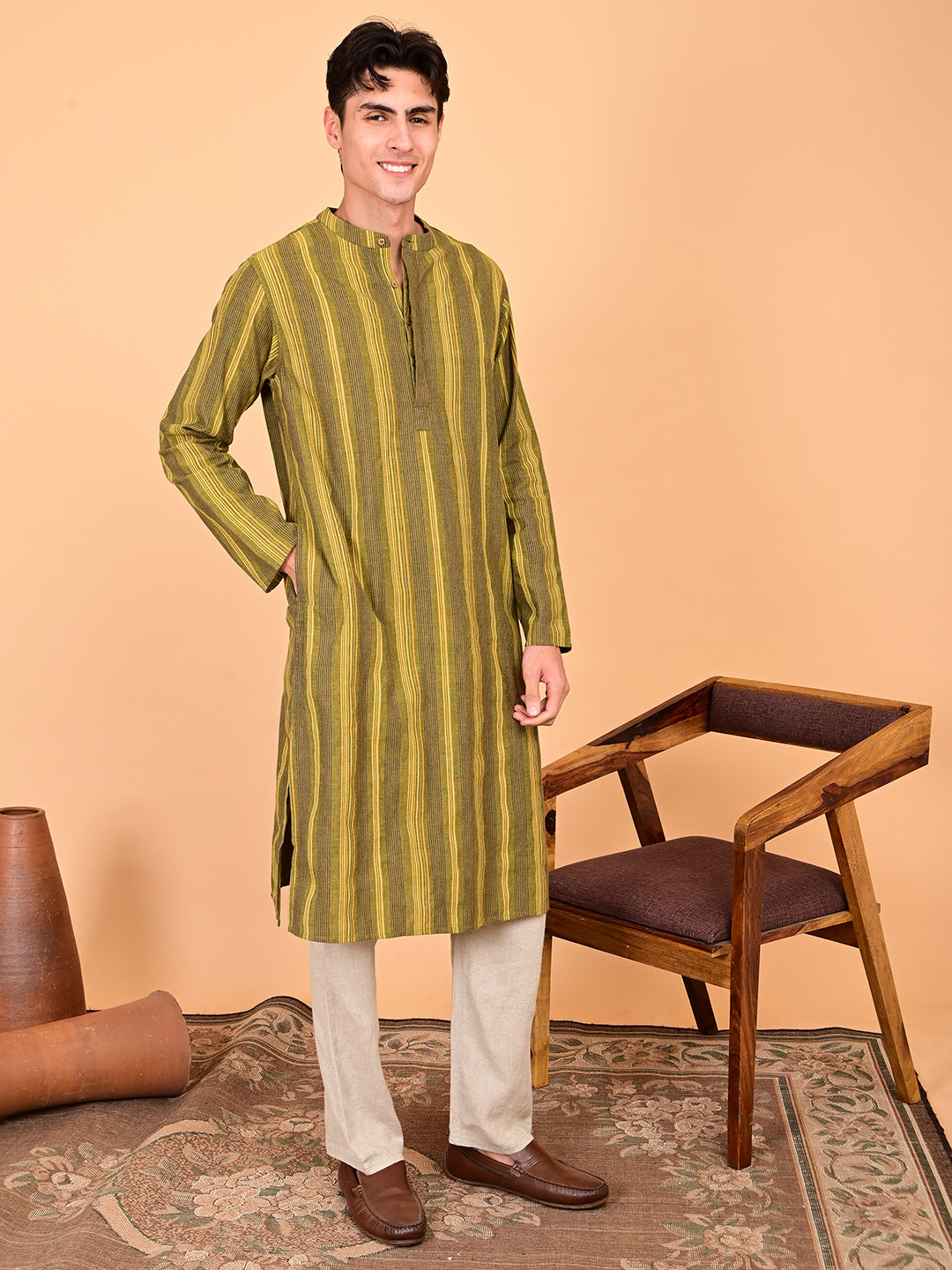 Multicolour Yarn-Dyed Cotton Full-Length Kurta