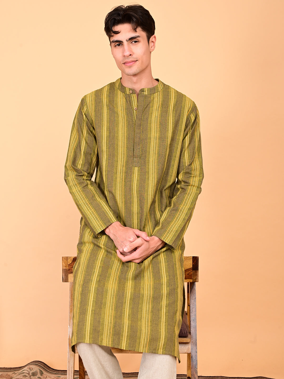 Multicolour Yarn-Dyed Cotton Full-Length Kurta