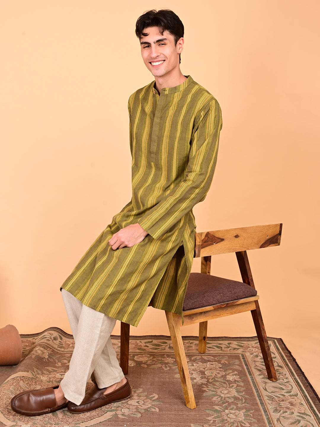 Multicolour Yarn-Dyed Cotton Full-Length Kurta